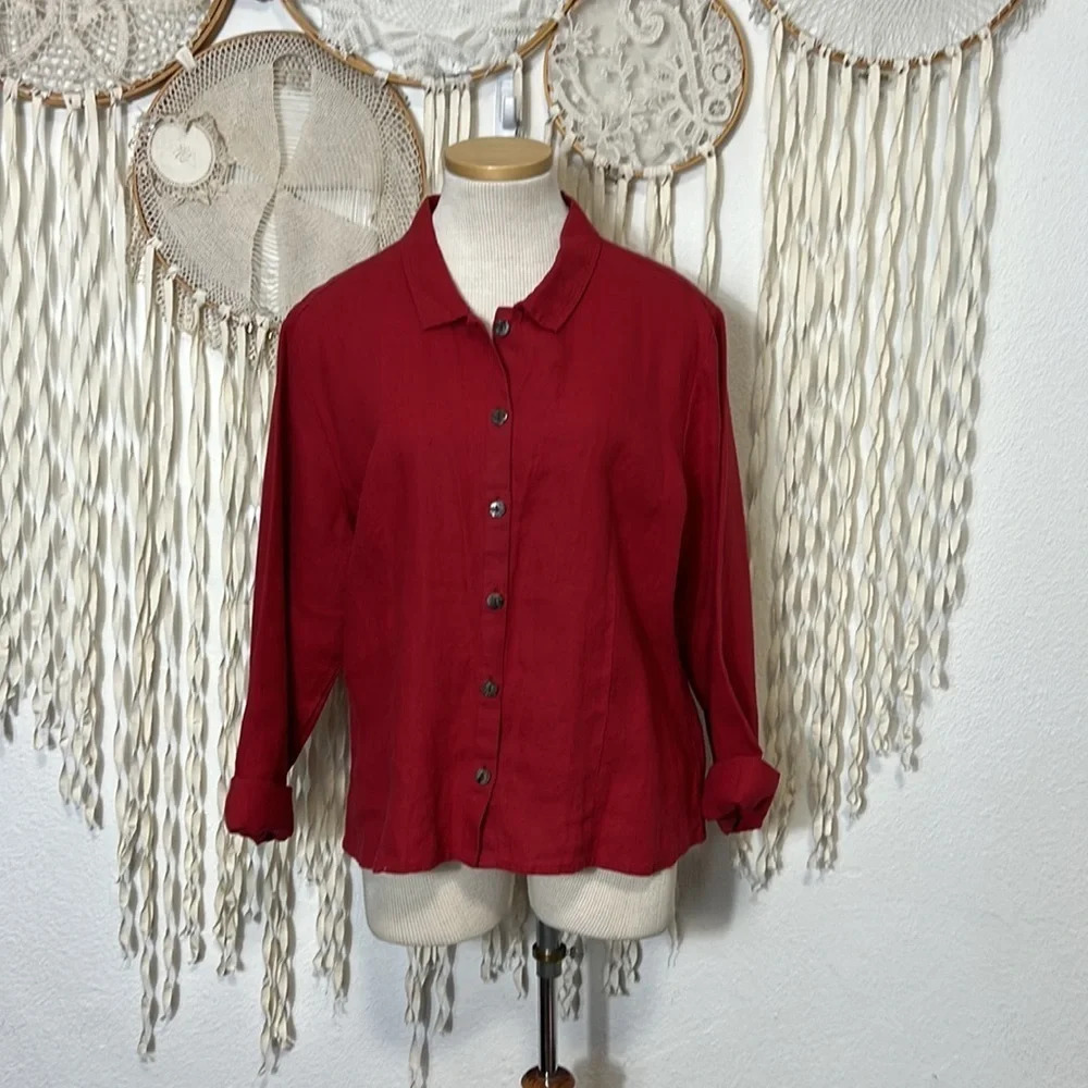 Flax Linen Button Front Jacket Size M